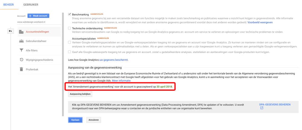 Bewerkersovereenkomst Google Analytics